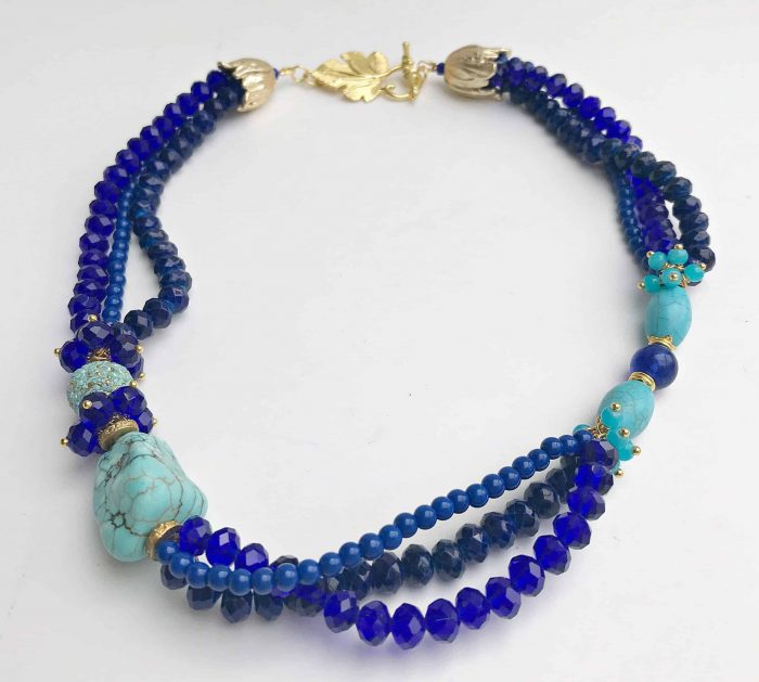 Edelstein Collier Halskette Mit Moosquarz Türkis Blau