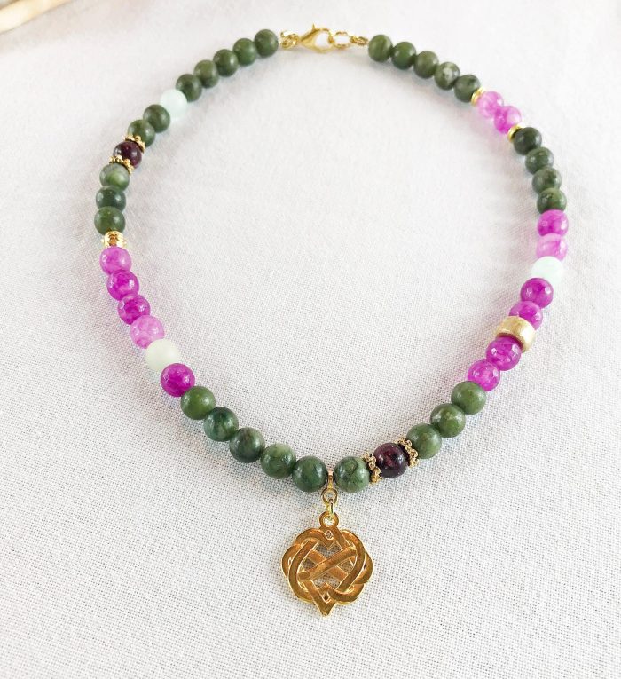 Boho Perlenkette Mit Anhänger Gold Jaspis Jade Amazonit
