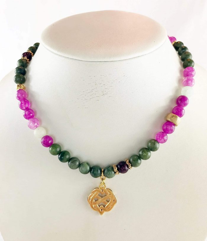 Boho Perlenkette Mit Anhänger Gold Jaspis Jade Amazonit -