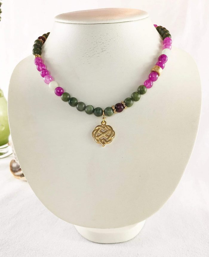 Boho Perlenkette Mit Anhänger Gold Jaspis Jade Amazonit