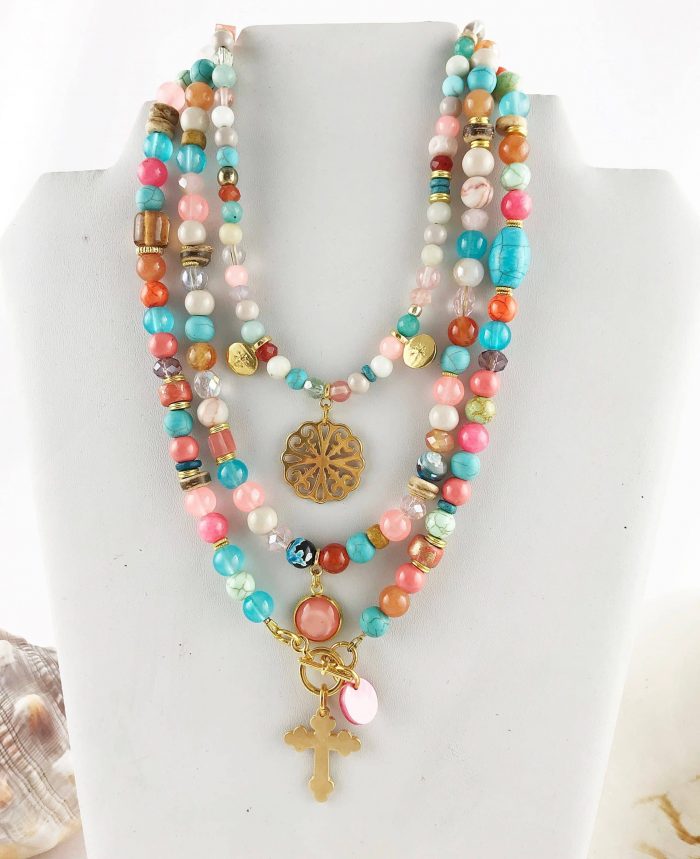 Boho Edelstein Perlenkette Mit Anhänger Bunt Jaspis Türkis