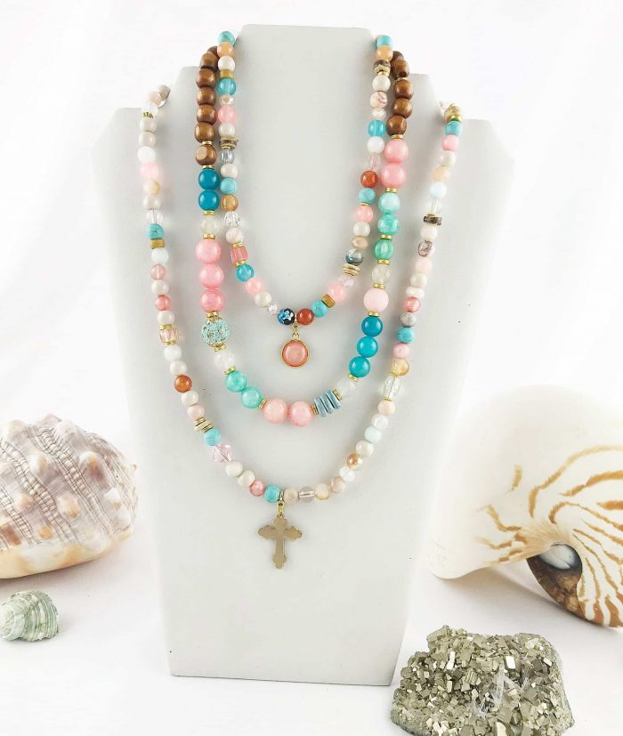 Boho Edelstein Perlenkette Mit Anhänger Bunt Jaspis Türkis -