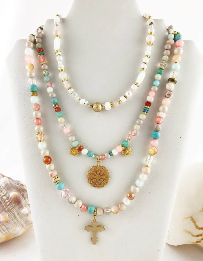 Boho Edelstein Perlenkette Mit Anhänger Bunt Jaspis Türkis