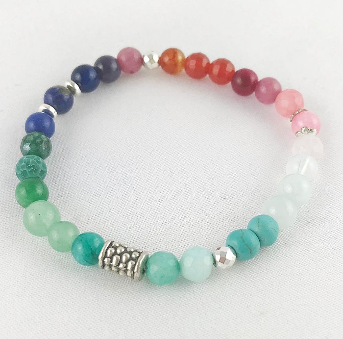 Wunderschönes Perlenarmband Im Regenbogen Farbverlauf Aus Edelsteinen -