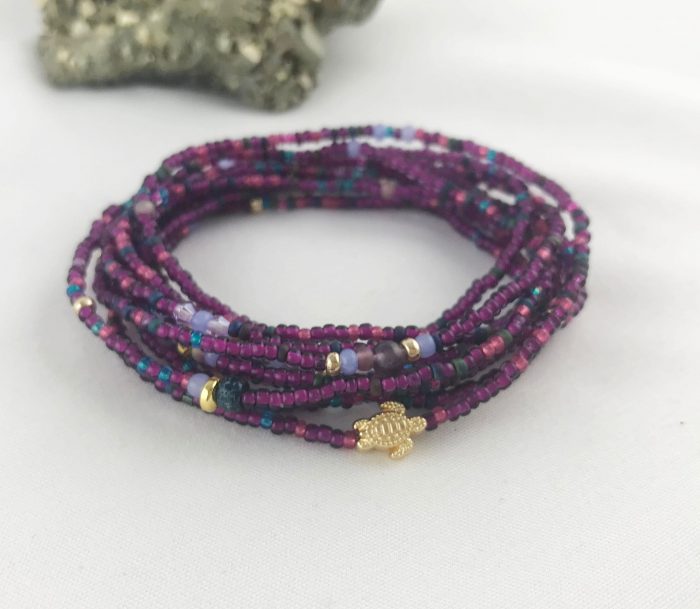 Schönes Wickelarmband Purple Turtle Gold Mit Rocailles - Perlen Und Amethyst -