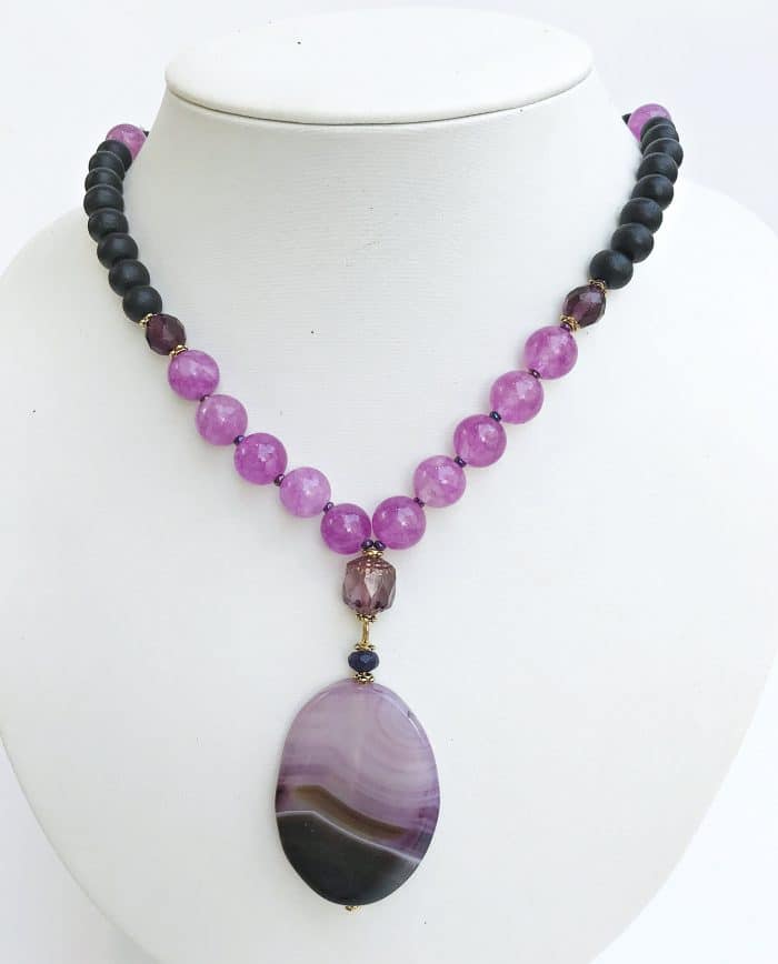 Exklusive Lange Perlenkette Mit Vielen Halbedelsteinen Und Holzperlen - Einzelstück -