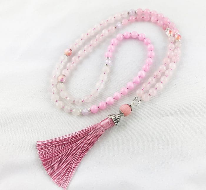 Edle Boho Style Perlenkette Mit Langer Quaste In Rosa