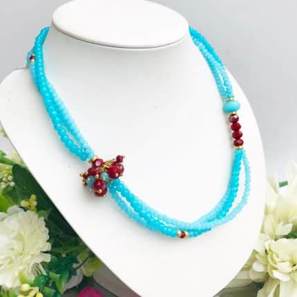 Perlenkette mit Edelsteinen | Boho Halskette für Damen