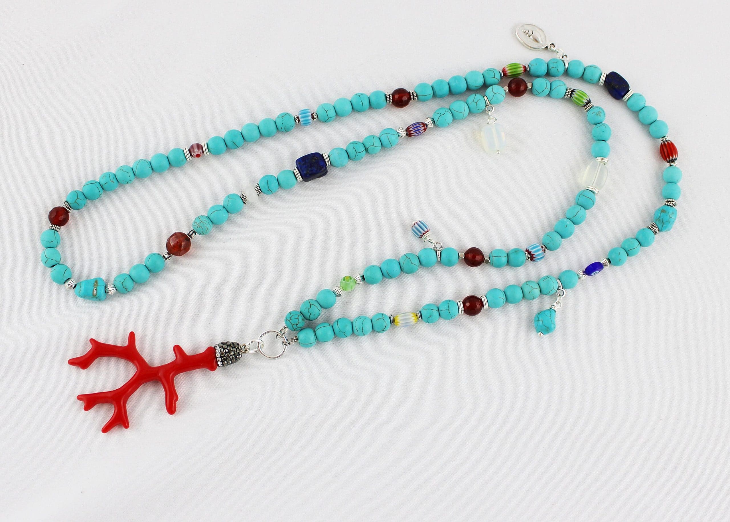 Boho-Style Perlenkette Aus Edelsteinen Türkis Coral