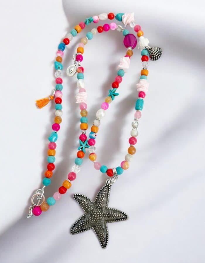 Bunte Perlenkette Summer Starfish Mit Edelsteinen Und Anhänger -