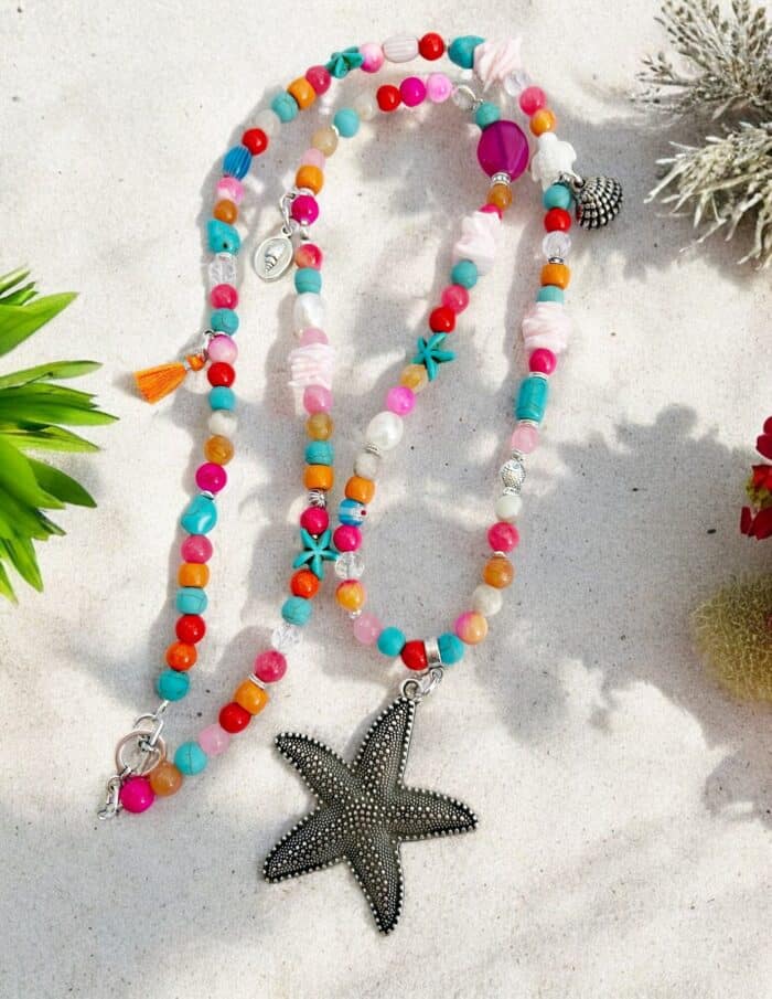 Bunte Perlenkette Summer Starfish Mit Edelsteinen Und Anhänger -