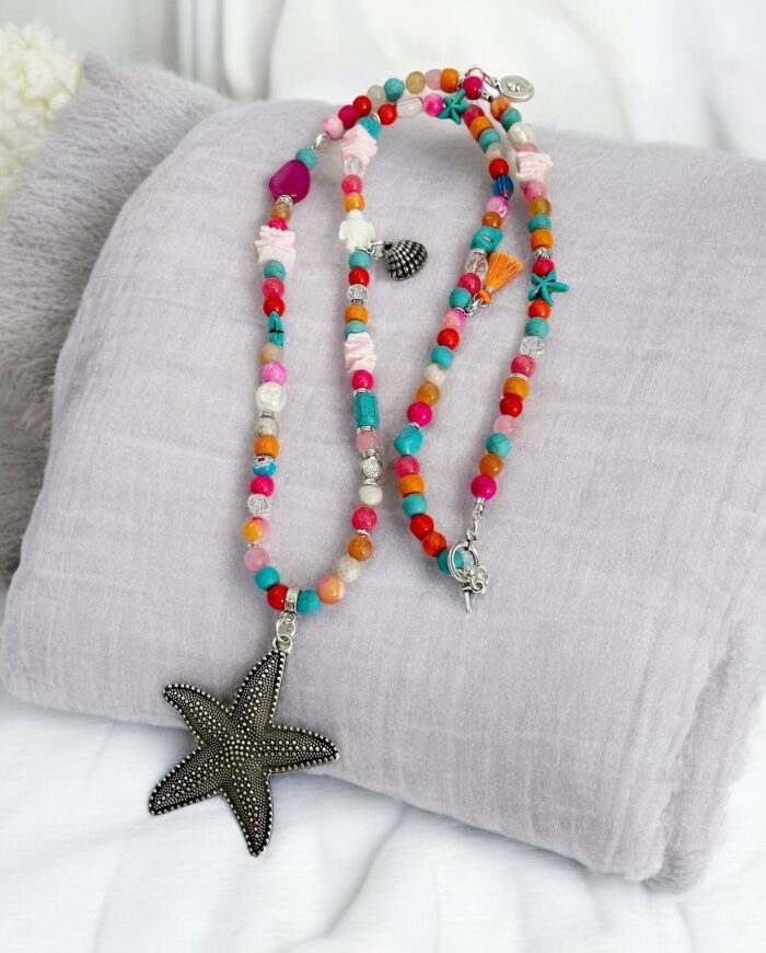 Bunte Perlenkette Summer Starfish Mit Edelsteinen Und Anhänger -