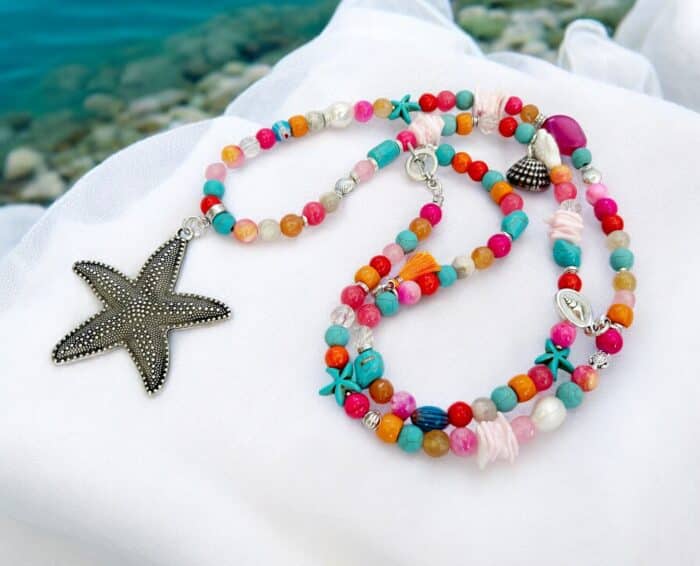 Bunte Perlenkette Summer Starfish Mit Edelsteinen Und Anhänger -