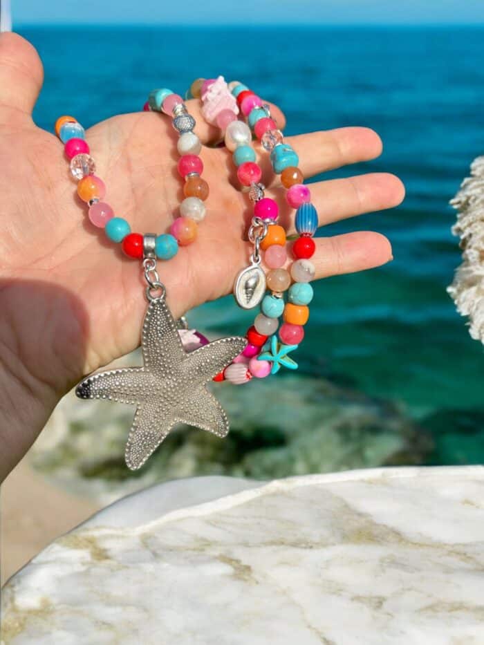 Bunte Perlenkette Summer Starfish Mit Edelsteinen Und Anhänger -