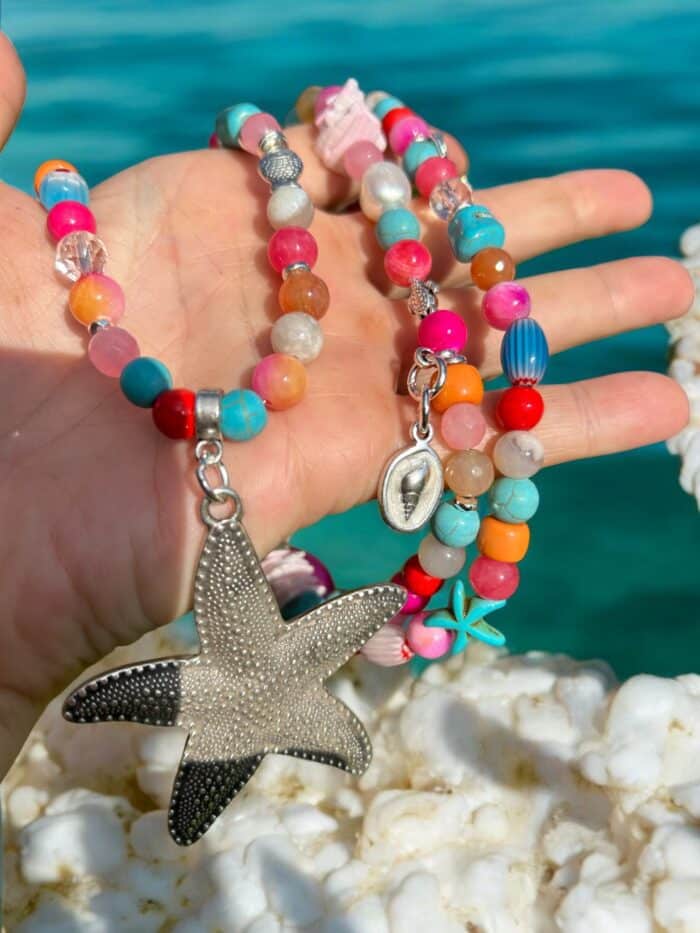 Bunte Perlenkette Summer Starfish Mit Edelsteinen Und Anhänger -